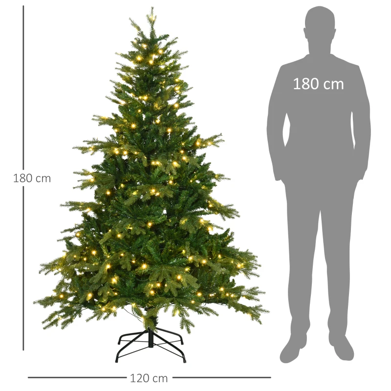 HOMCOM Sapin de Noël artificiel lumineux 180 cm 1705 branches 320 LED - support pied pliable vert