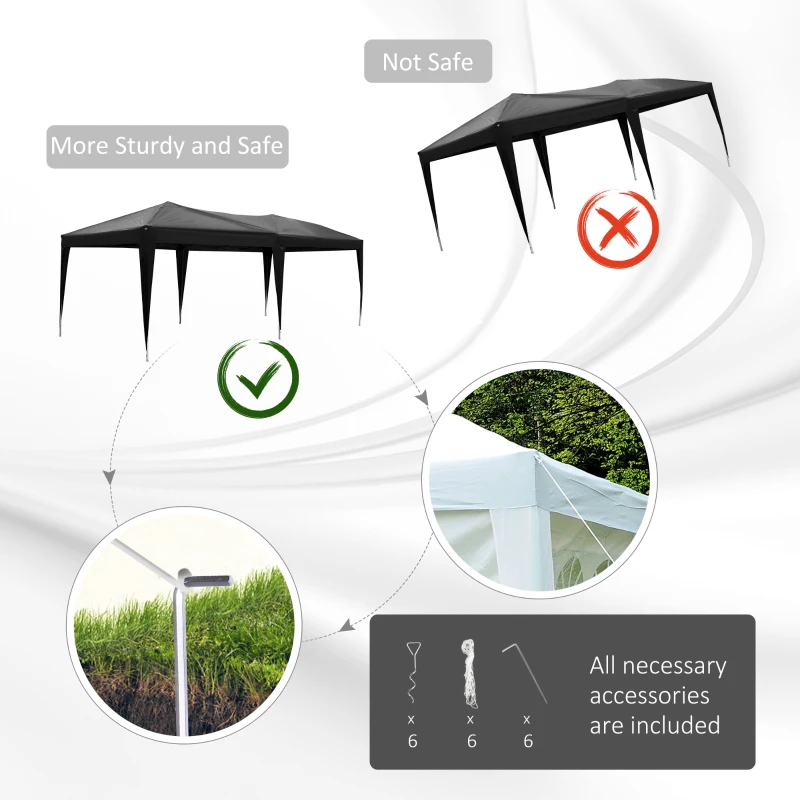Outsunny 3 x 6m Garden Heavy Duty Pop Up Gazebo Marquee Party Tent Wedding Water Resistant Awning Canopy-Black