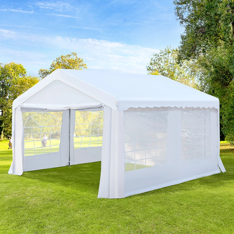 Outsunny 4 x 4m Party Gazebo, Party Marquee, Heavy Duty, Removable Sidewalls & Zippered Doors, Water Resistent, Steel Frame, White