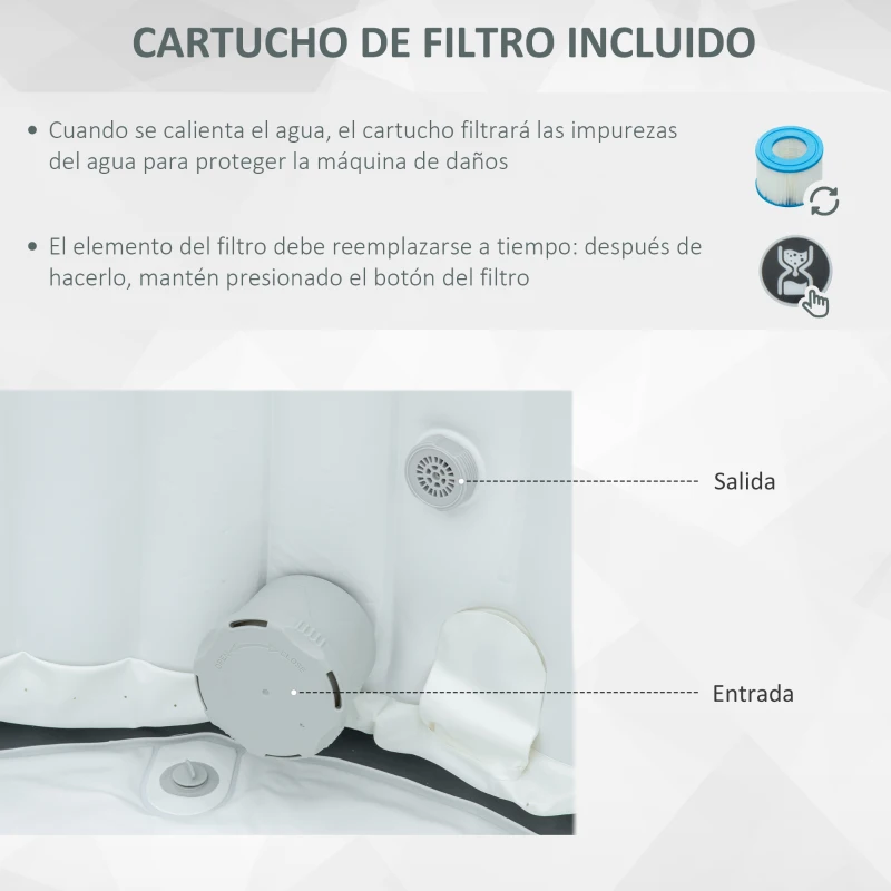 Outsunny Spa Hinchable Cuadrado para 4 Personas 930L 180x180x68 cm con 108 Chorros de Masaje Azul