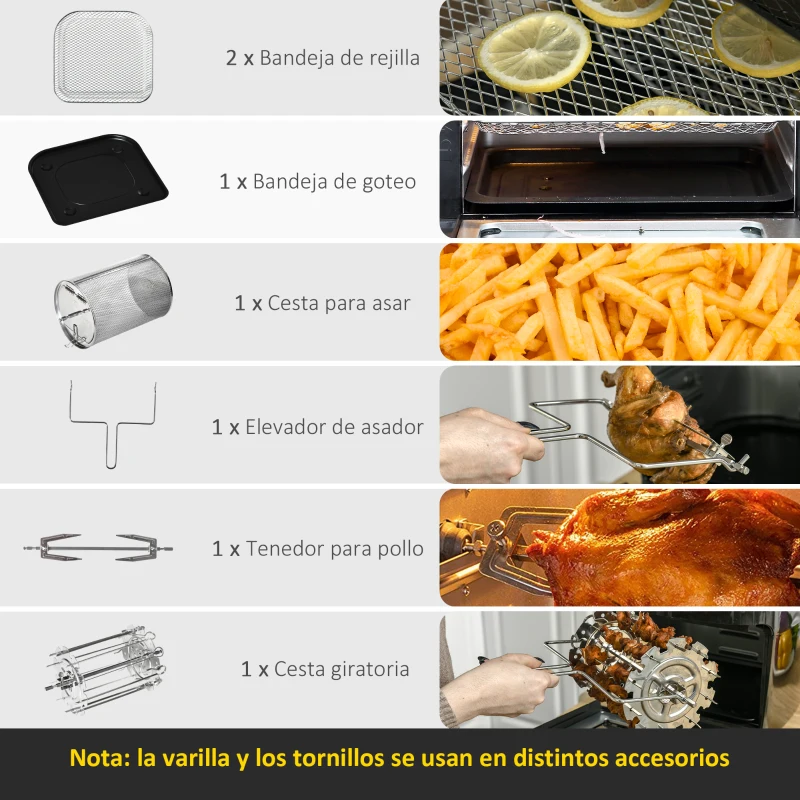 HOMCOM Freidora sin Aceite 1800W 11L Horno de Aire Caliente 8 Programas Pantalla Táctil LED Temporizador 32x35,6x37,9 cm Negro