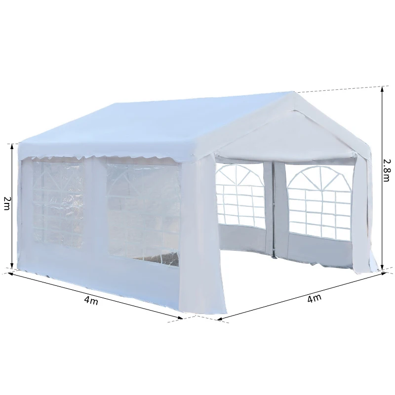 Outsunny 4 x 4m Party Gazebo, Party Marquee, Heavy Duty, Removable Sidewalls & Zippered Doors, Water Resistent, Steel Frame, White