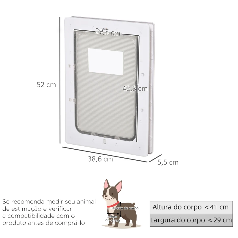 PawHut Puerta para Perros Gatera para Gatos 38,6x52x5,5 cm con Cierre Magnético de 2 Vías Sistema de Bloqueo Puerta para Mascotas de Entrada y Salida Fácil de Instalar Blanco