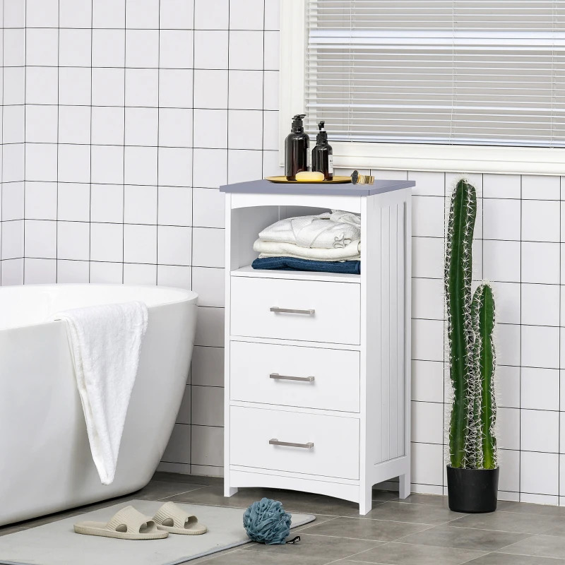 Kleankin Dulapior de Baie cu Raft Deschis si 3 Sertare, Design Ridicat din MDF, 40x33x80cm, Alb(m-7)