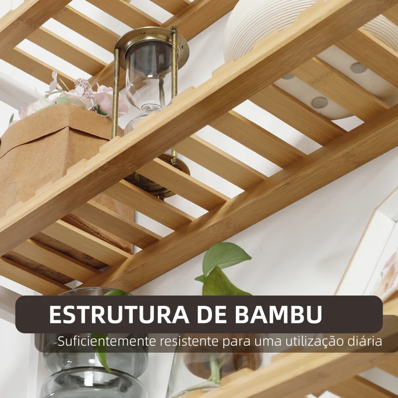 HOMCOM Estante de Parede de Bambu de 3 Níveis Estante Suspensa para Sala de Estar Dormitório Cozinha 60x15x54cm Madeira e Branco
