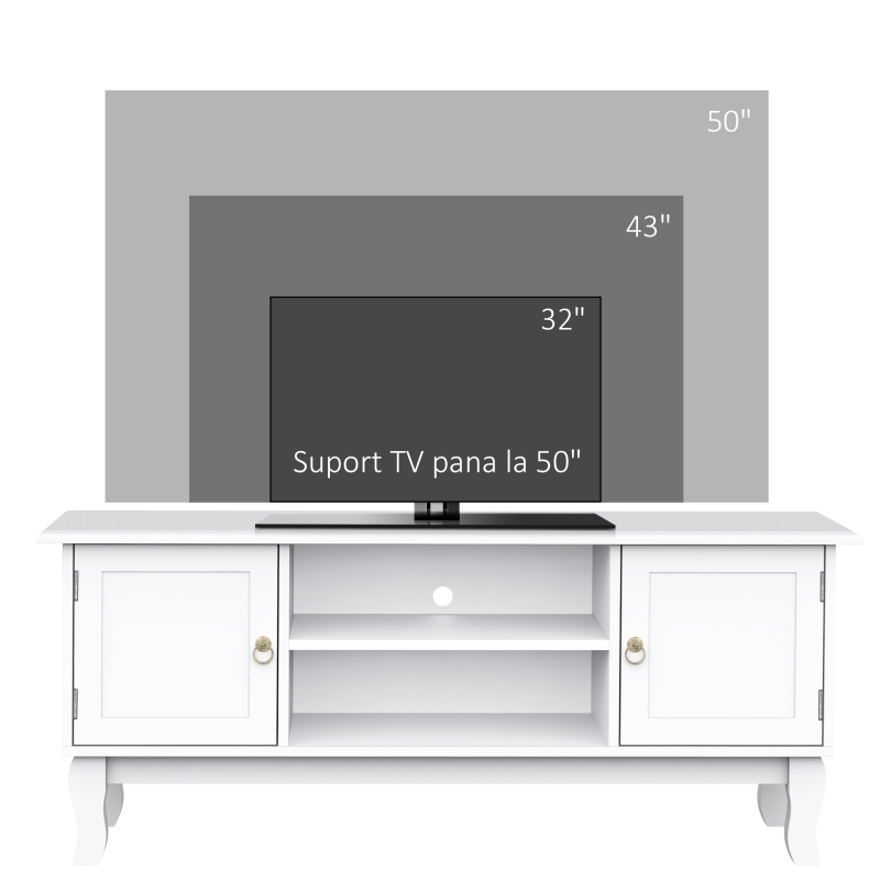 HOMCOM Suport pentru TV cu Dulap din MDF si lemn de Pin Stil Clasic, Alb Mat, 120x45x50cm
