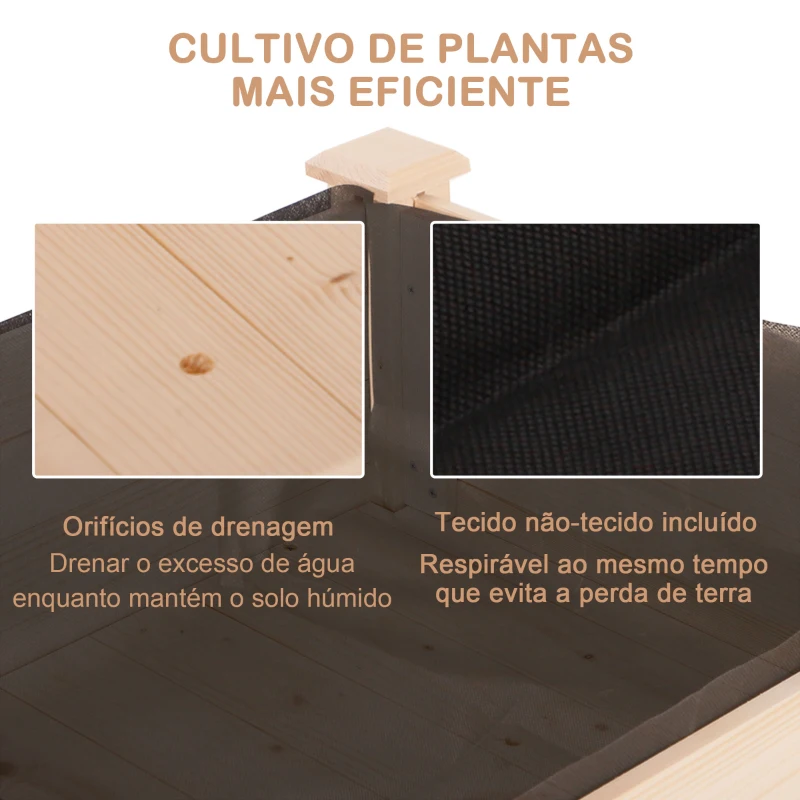 Outsunny Horta Elevada de Madeira com Tecido não Tecido e 4 Orifícios de Drenagem para Cultivo 122,5x56,5x76cm Madeira