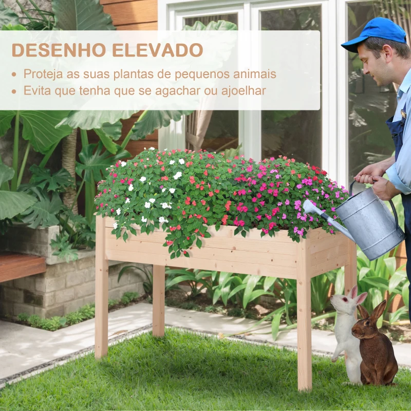 Outsunny Horta Elevada de Madeira com Tecido não Tecido e 4 Orifícios de Drenagem para Cultivo 122,5x56,5x76cm Madeira