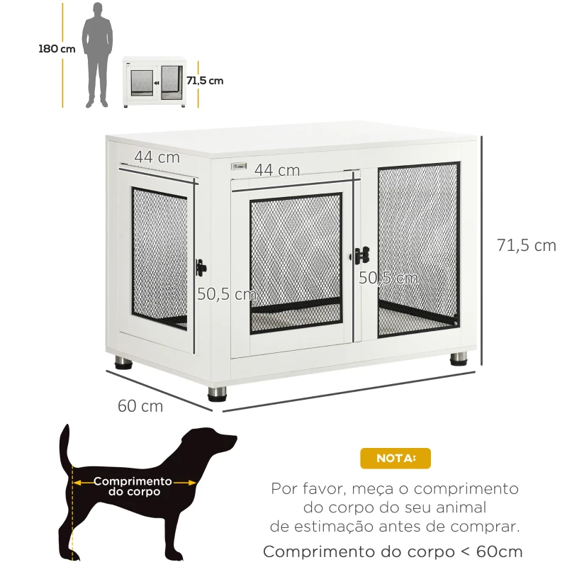 PawHut Gaiola para Cães de Madeira Mesa de Centro l com 2 Portas com Fechadura Almofada de Tecido Oxford 94x60x71,5cm Branco