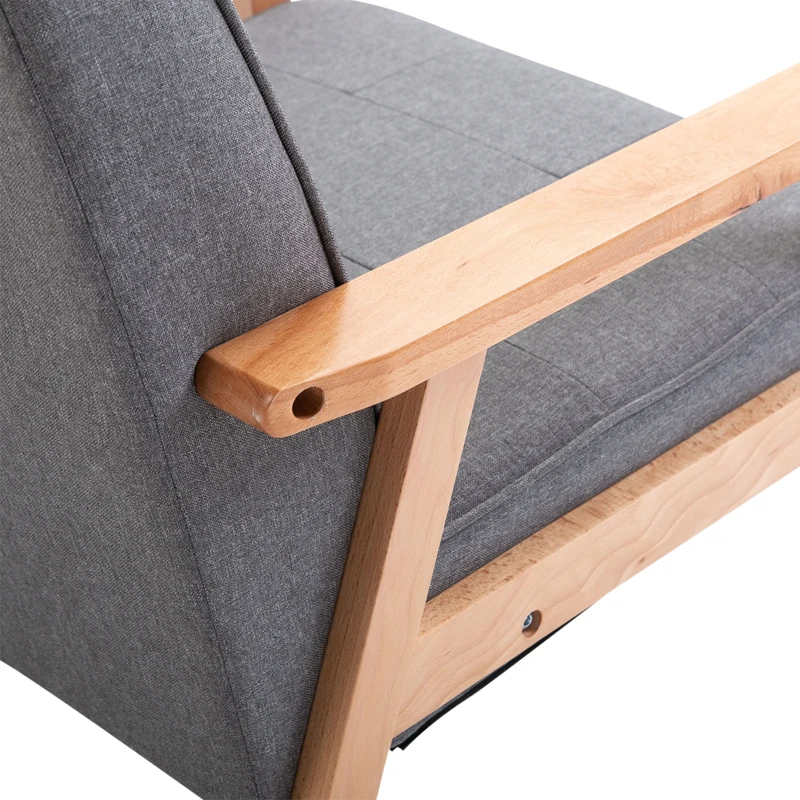 HOMCOM Poltrona Individual Estofada em Linho com Assento Acolchoado e Estrutura de Madeira 70x64,5x74cm Cinza e Madeira