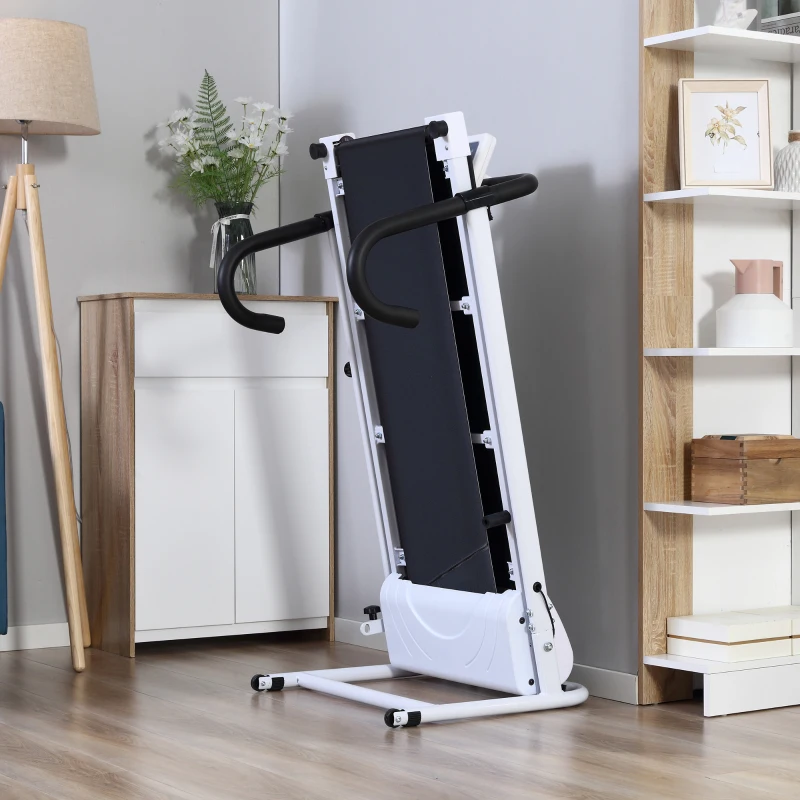 HOMCOM Passadeira Elétrica Dobrável Passadeira Elétrica com Velocidade 1-10km/h com Ecrã LCD e Carga Máxima 110kg para Casa Escritório 125x61x118 cm Branco e Preto