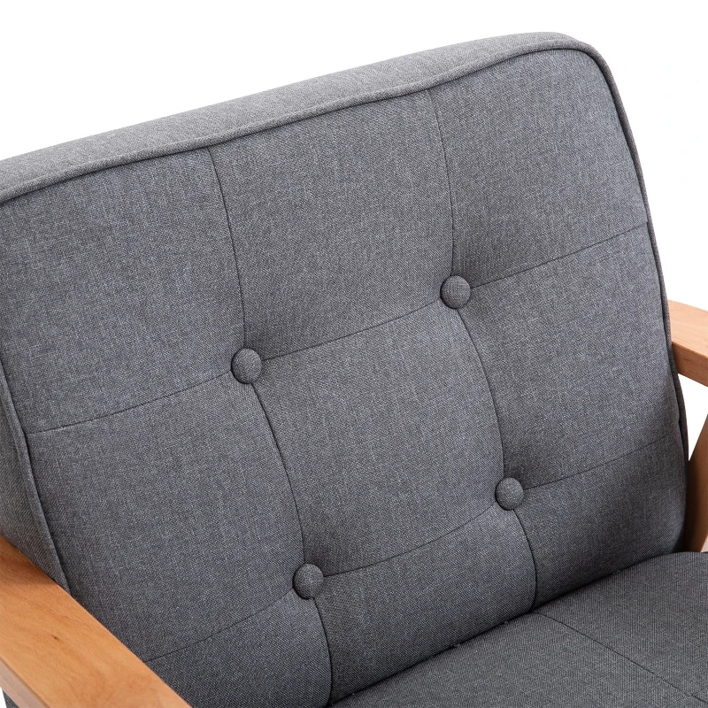 HOMCOM Poltrona Individual Estofada em Linho com Assento Acolchoado e Estrutura de Madeira 70x64,5x74cm Cinza e Madeira