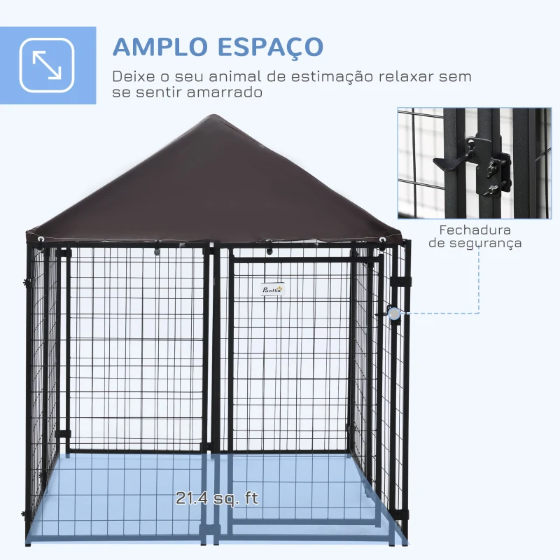 PawHut Parque para Animais de Estimação com Teto Malha de Metal e Porta com Fechadura para 141x141x153cm Preto
