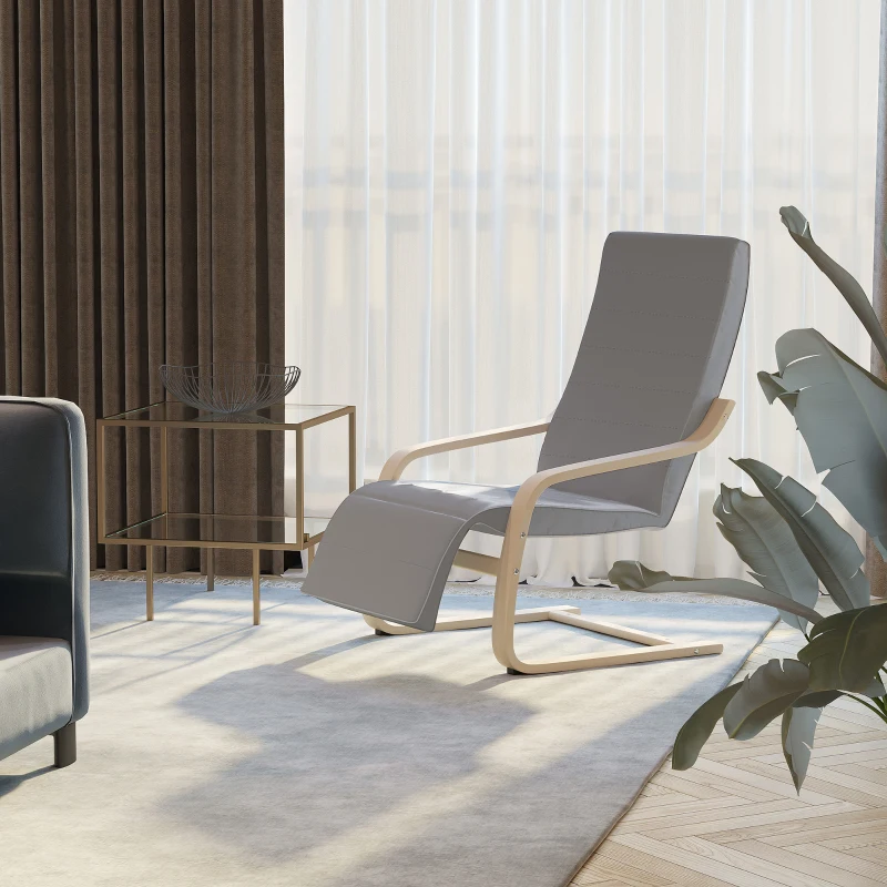 HOMCOM Fotoliu Relax cu Suport pentru Picioare pe 5 Niveluri si Tetiera din Lemn de Mesteacan