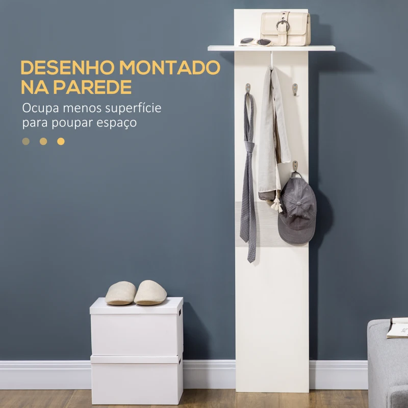 HOMCOM Móvel Cabide de Entrada com 4 Ganchos Cabide de Parede com Barra Suspensa de Alumínio 50x23,5x160cm Branco e Cinza