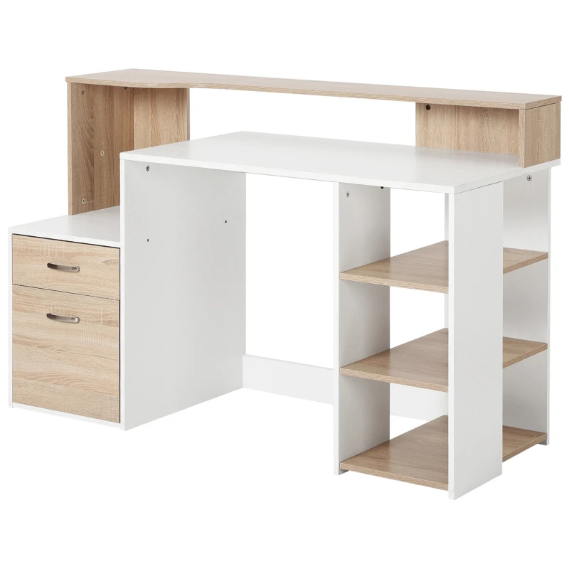 HOMCOM Masa de Birou Moderna pentru Computer cu Rafturi din Lemn MDF, 140x55x92 cm