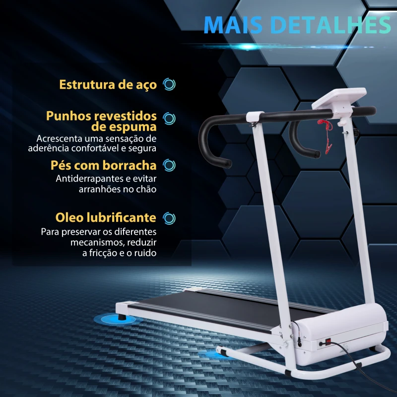 HOMCOM Passadeira Elétrica Dobrável Passadeira Elétrica com Velocidade 1-10km/h com Ecrã LCD e Carga Máxima 110kg para Casa Escritório 125x61x118 cm Branco e Preto
