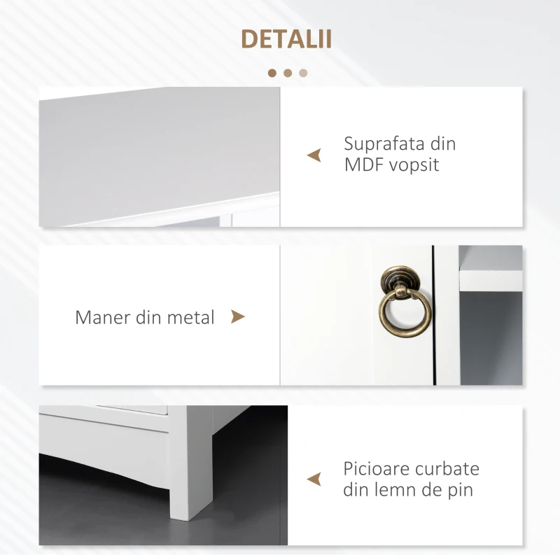 HOMCOM Suport pentru TV cu Dulap din MDF si lemn de Pin Stil Clasic, Alb Mat, 120x45x50cm