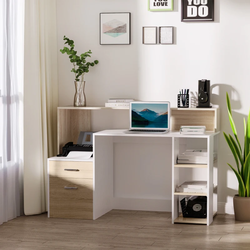 HOMCOM Masa de Birou Moderna pentru Computer cu Rafturi din Lemn MDF, 140x55x92 cm