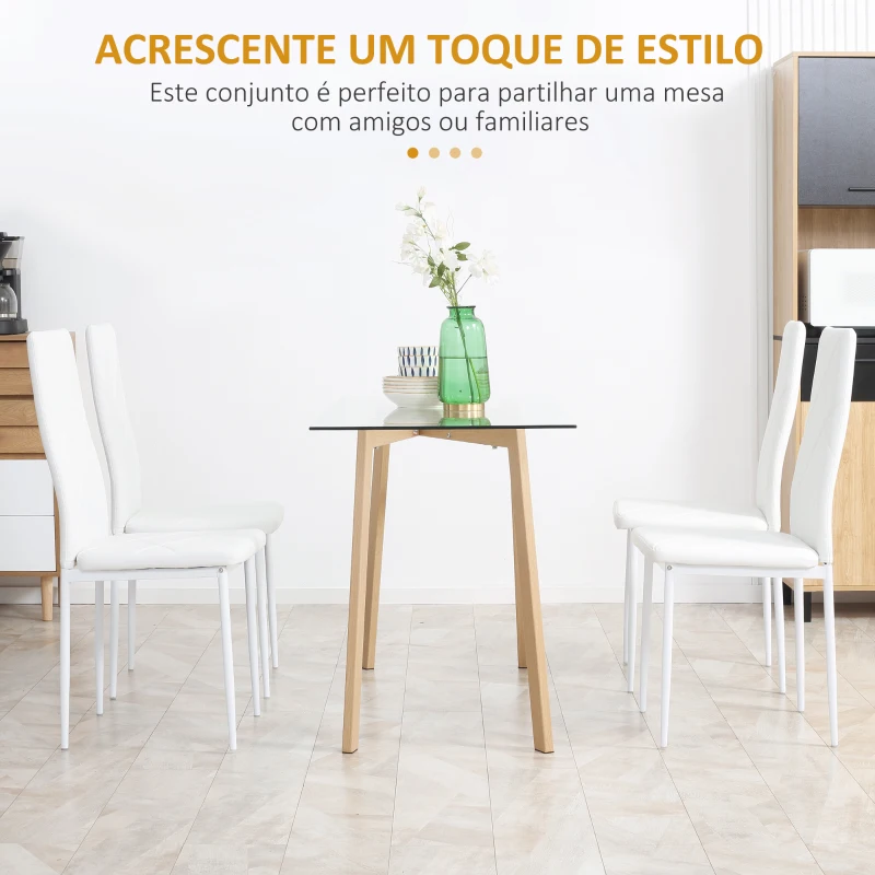 HOMCOM Conjunto de 4 Cadeiras de Sala de Jantar Estofadas em Couro Sintético com Encosto Alto e Pés de Aço 41x50x97cm Branco