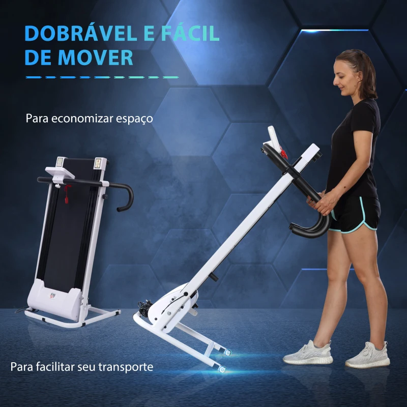 HOMCOM Passadeira Elétrica Dobrável Passadeira Elétrica com Velocidade 1-10km/h com Ecrã LCD e Carga Máxima 110kg para Casa Escritório 125x61x118 cm Branco e Preto
