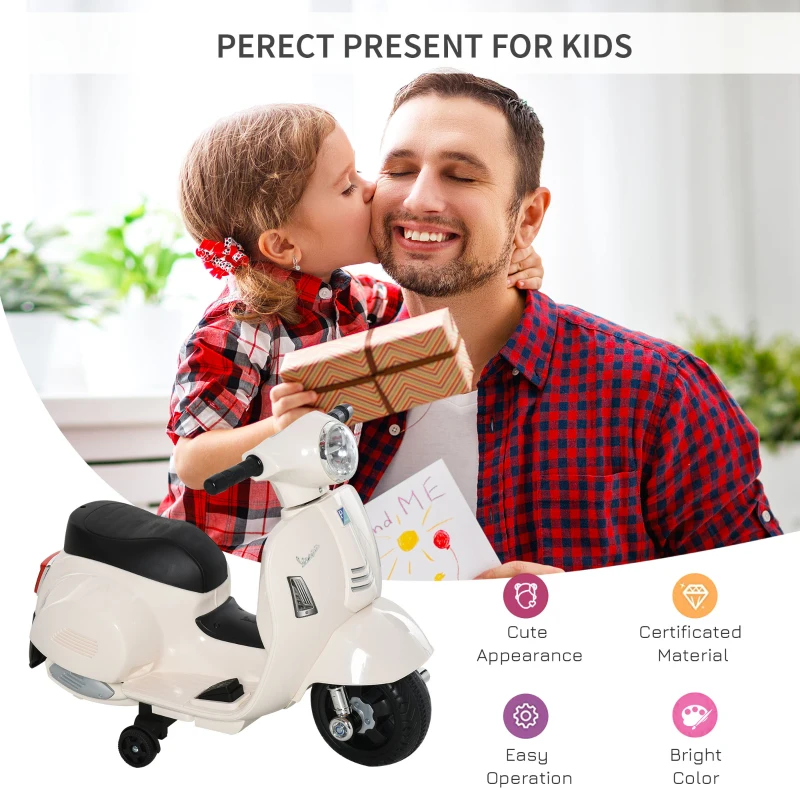 HOMCOM Motocicleta Electrica pentru Copii Baterie 6V Faruri si Claxon 18-36 luni Alba(m-4)
