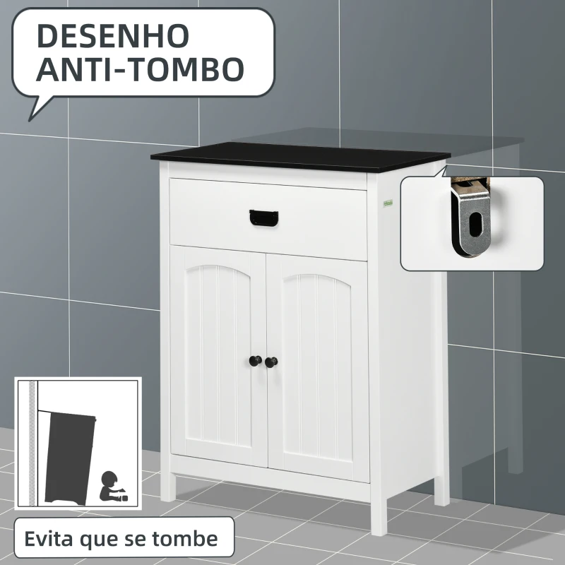kleankin Armário Casa de Banho com 1 Gaveta 2 Portas e Prateleira Ajustável Estilo Moderno 60x30x80cm Branco e Preto