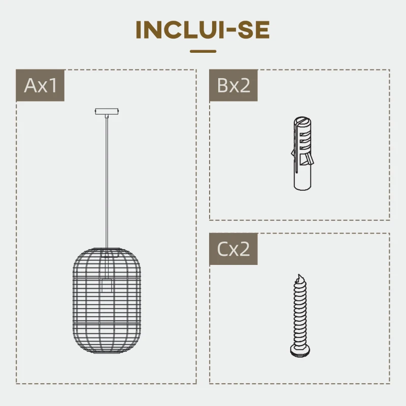 HOMCOM Candeeiro Suspenso de Corda de Papel Candeeiro de Teto com Corda Ajustável Ø30x47cm Natural e Preto