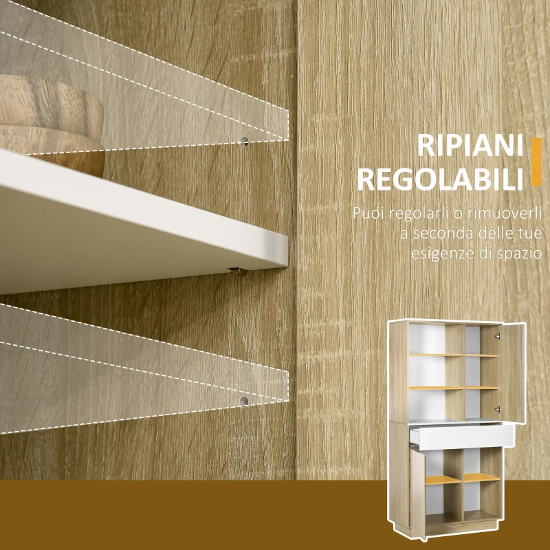 HOMCOM Credenza Moderna in Legno con Cassetto e Armadietti, 89x39.6x180cm, Legno e Bianco