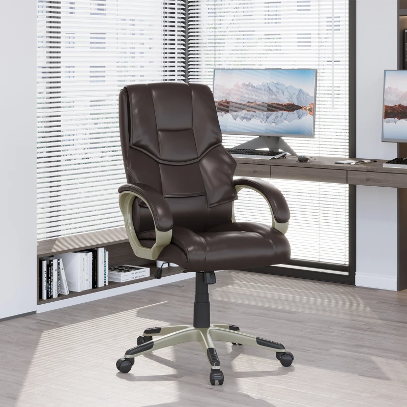 HOMCOM Home Office Chair High Back Computer Desk Chair with Faux Leather Adjustable Height Rocking Function Brown