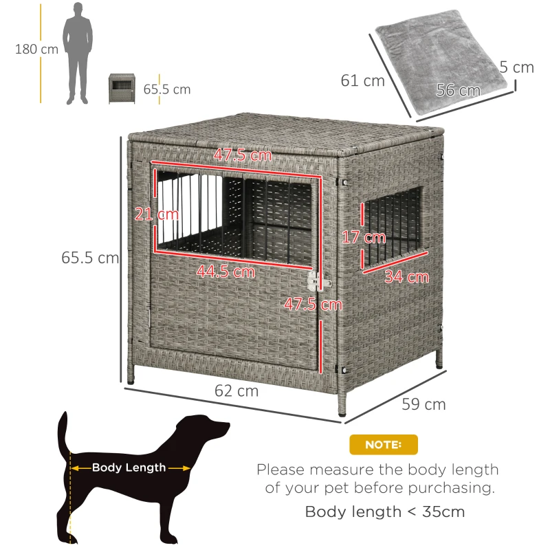 PawHut Wicker Dog Cage, with Lockable Door, Washable Cushion, for Small Dogs - Grey