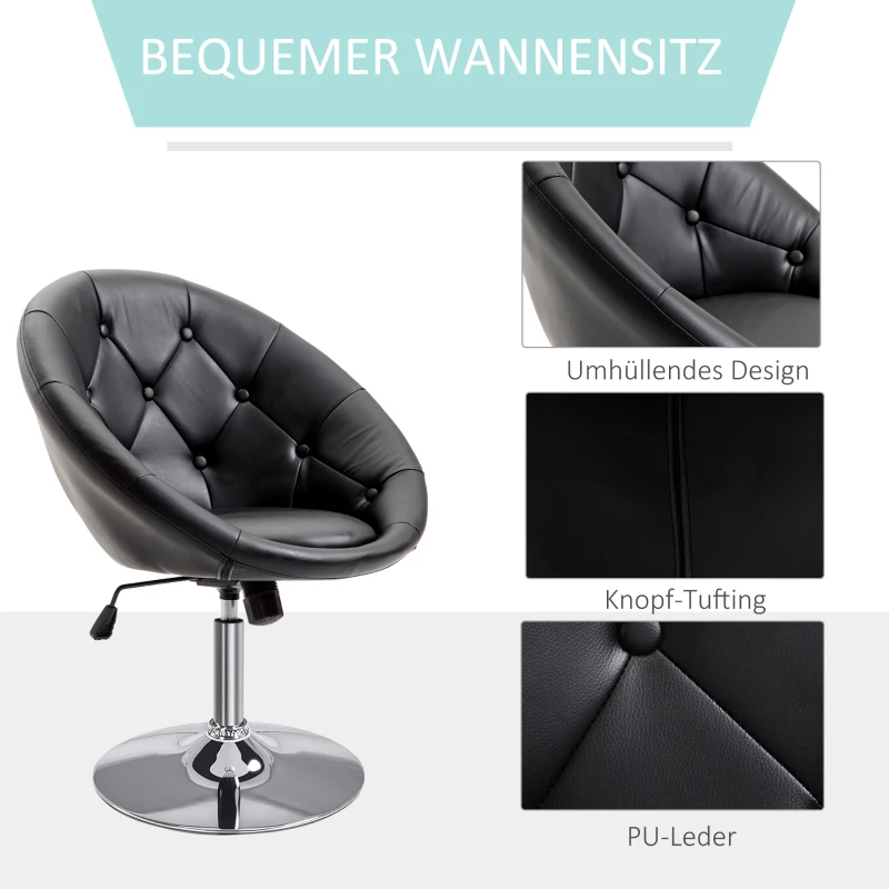 HOMCOM Sessel Wohnzimmer Loungesessel Relaxsessel mit Stahlbasis Lesesessel aus Kunstleder, Polstersessel für Schlafzimmer Schwarz