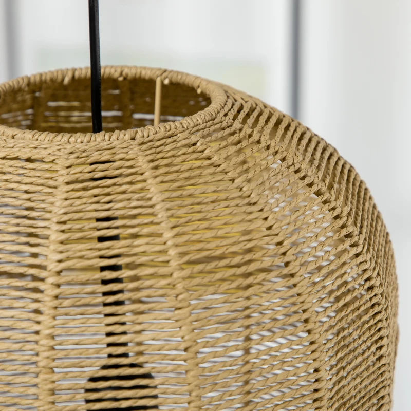 HOMCOM Candeeiro Suspenso de Corda de Papel Candeeiro de Teto com Corda Ajustável Ø30x47cm Natural e Preto