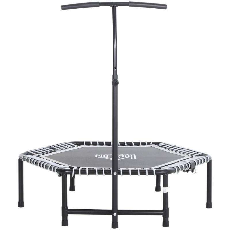 HOMCOM Trampoline de Fitness / Gymnastique Pliable haute performance Ø 122 cm élastiques Bungee + guidon hauteur réglable 122-138 cm gris noir