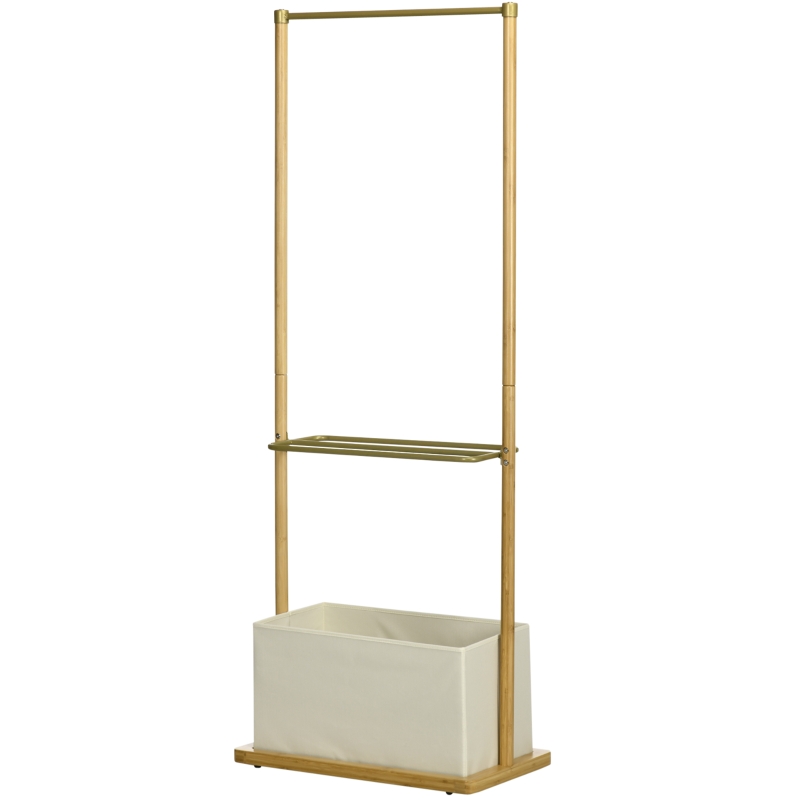 HOMCOM Clothes Rail, Bamboo Coat Stand, Garment Rack with Open Shelves and Fabric Storage Box for Bedroom, Hallway, Natural