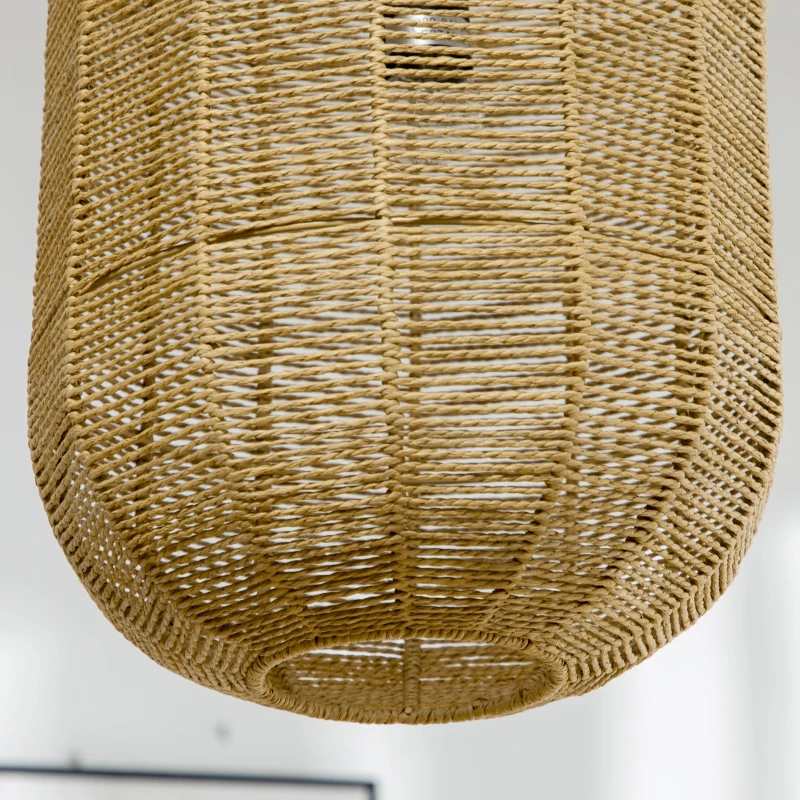 HOMCOM Candeeiro Suspenso de Corda de Papel Candeeiro de Teto com Corda Ajustável Ø30x47cm Natural e Preto