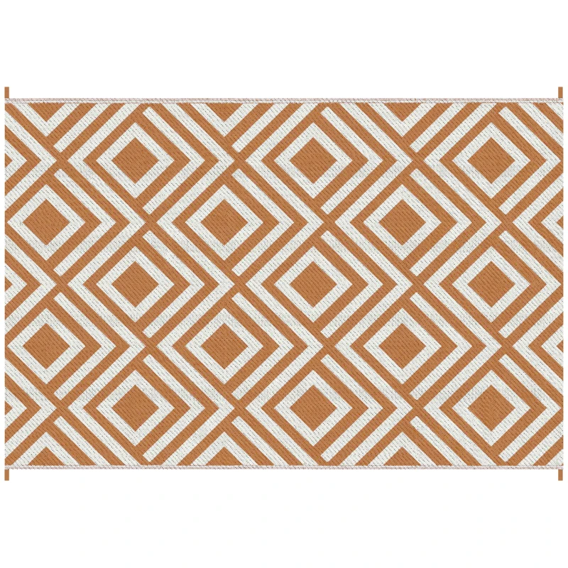 Outsunny Reversible Outdoor Rug, Plastic Straw Mat w/ Carry Bag Ground Stakes for Garden RV Picnic Beach Camping 182x274cm Brown