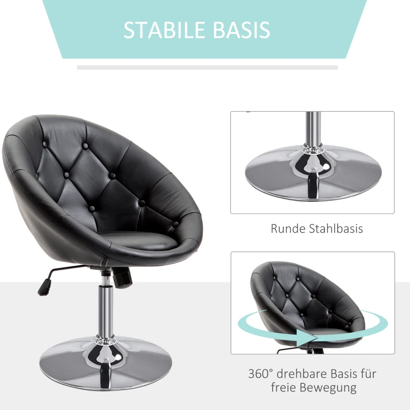 HOMCOM Sessel Wohnzimmer Loungesessel Relaxsessel mit Stahlbasis Lesesessel aus Kunstleder, Polstersessel für Schlafzimmer Schwarz