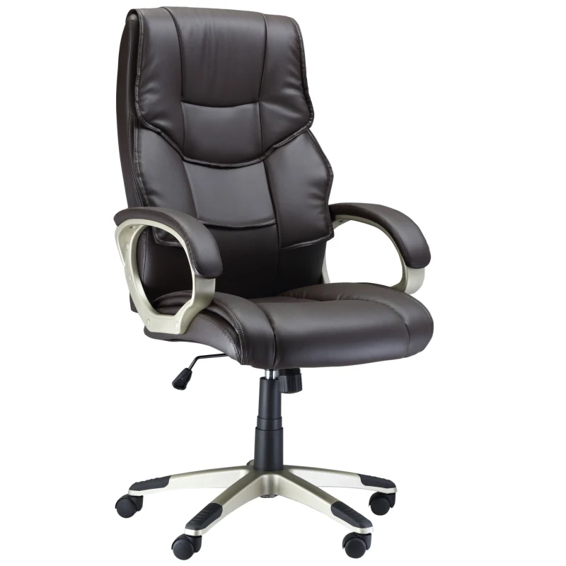 HOMCOM Home Office Chair High Back Computer Desk Chair with Faux Leather Adjustable Height Rocking Function Brown