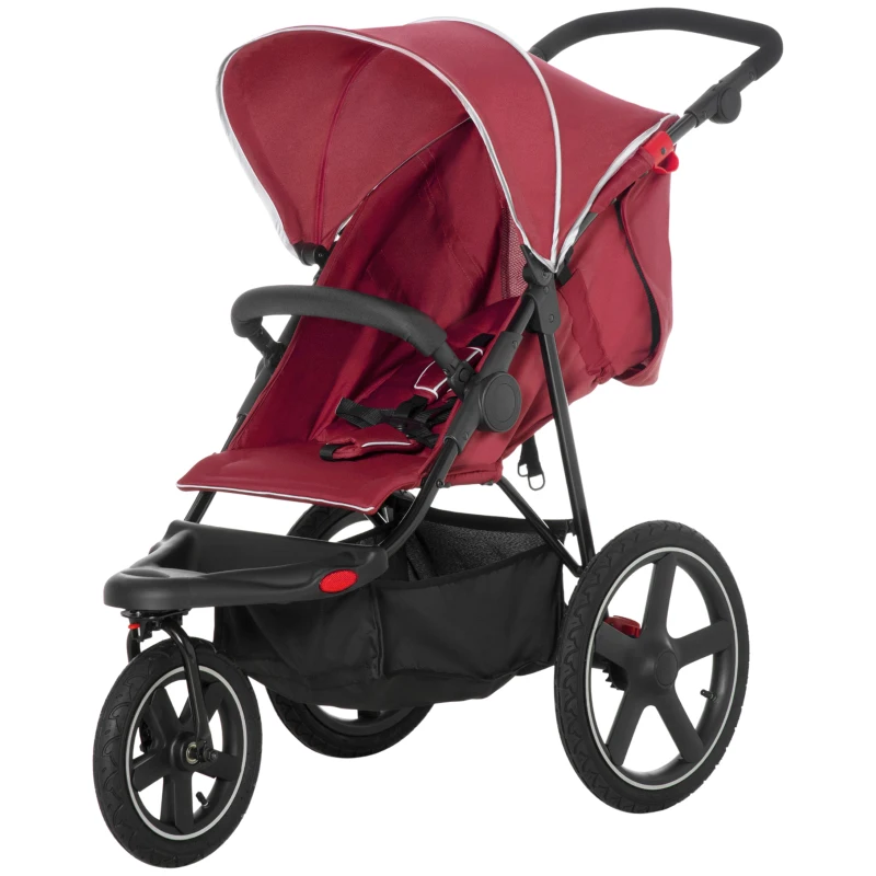 HOMCOM Foldable Three-Wheeler Baby Stroller w/ Canopy, Storage Basket - Red