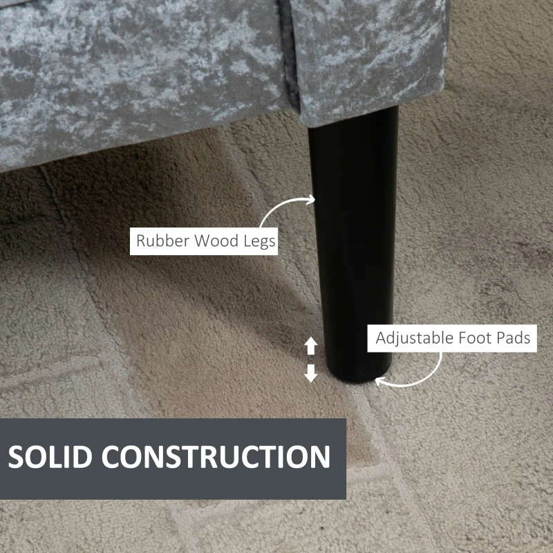 HOMCOM Ice Crush Velvet Fabric Upholstered Bed End Bench Padded Sponge Cushion with Armrests Rubber Wood - Silver-Tone and Grey