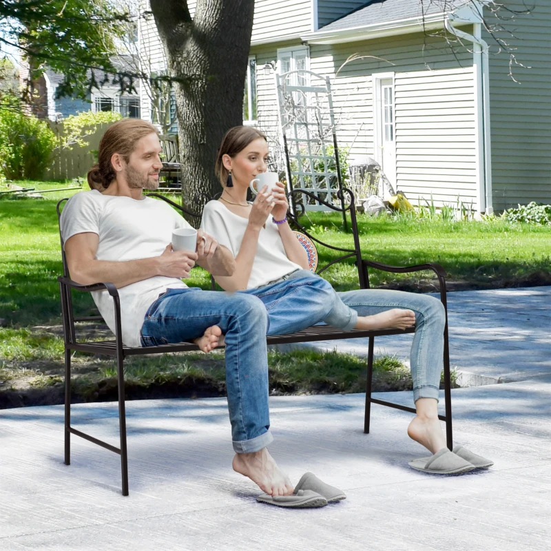 Outsunny Tuinbank in Vintage Design, 2-Zitter, weerbestendig, met mozaïekstenen, 121 cm x 52 cm x 93 cm, Meerkleurig