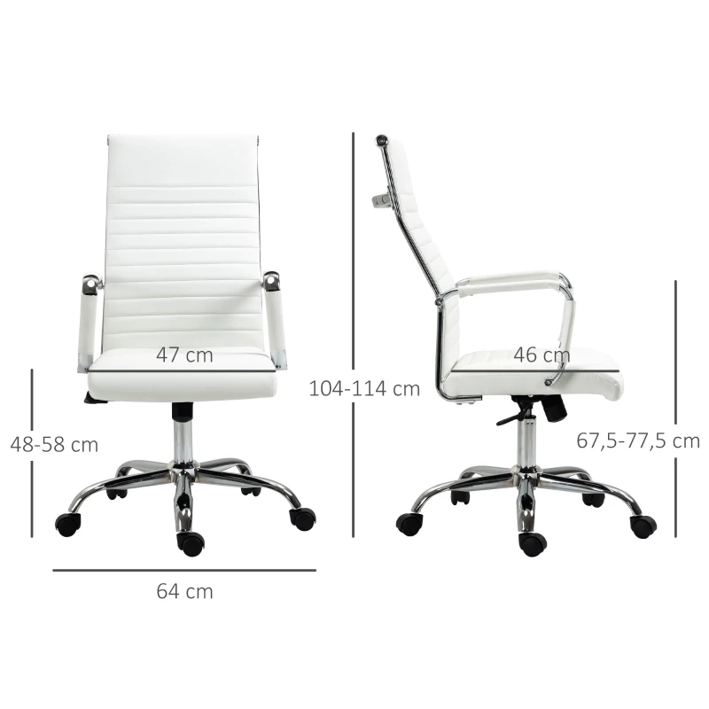 Vinsetto Conference Room Chairs, High Back, Swivel PU Leather, with Arm, Wheels, Adjustable Height, White