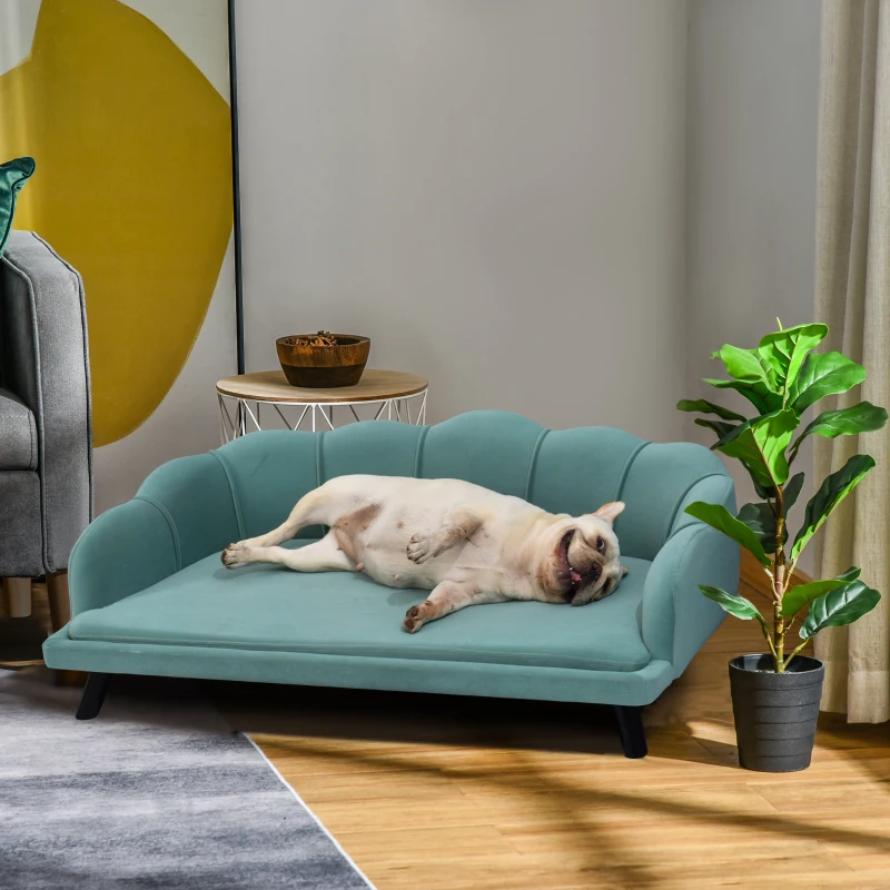 PawHut Pet Sofa for Medium And Large Sized Dog With Extra Cushion Solid Wood Legs Green