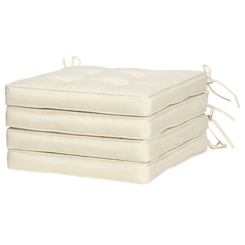 Outsunny Set of 4 Garden Seat Cushion with Ties, 42 x 42cm Replacement Dining Chair Seat Pad, Cream White