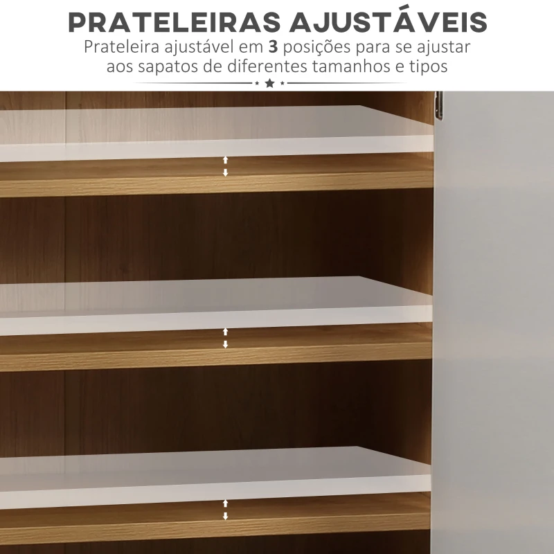 HOMCOM Sapateira Moderna com 2 Portas 5 Prateleiras de Armazenamento para 15 Pares de Sapatos 60x32x100cm Madeira e Branco