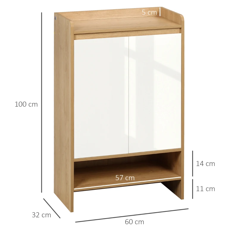 HOMCOM Sapateira Moderna com 2 Portas 5 Prateleiras de Armazenamento para 15 Pares de Sapatos 60x32x100cm Madeira e Branco