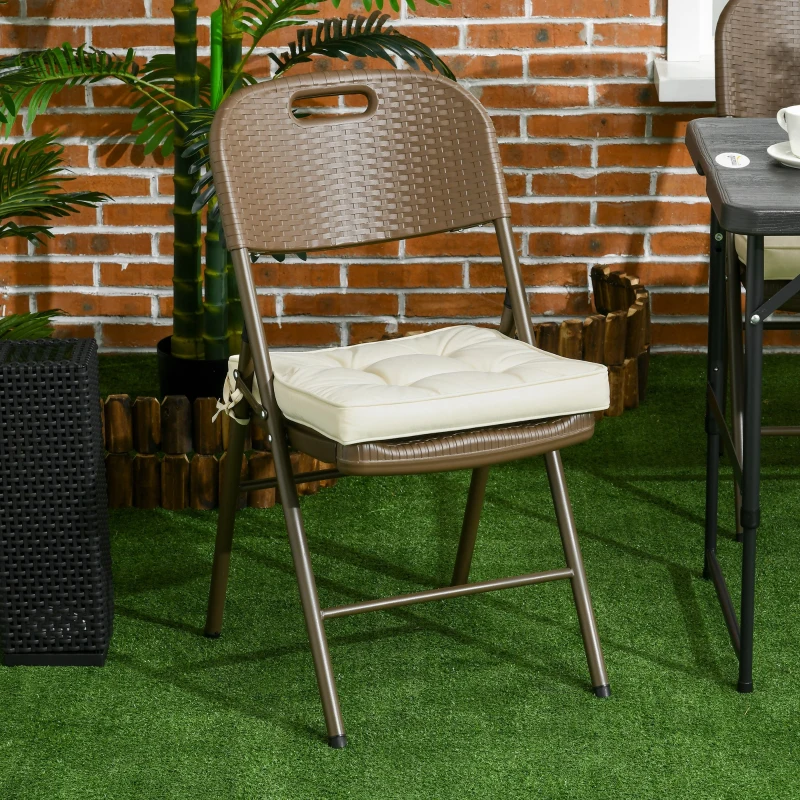 Outsunny Set of 4 Garden Seat Cushion with Ties, 42 x 42cm Replacement Dining Chair Seat Pad, Cream White