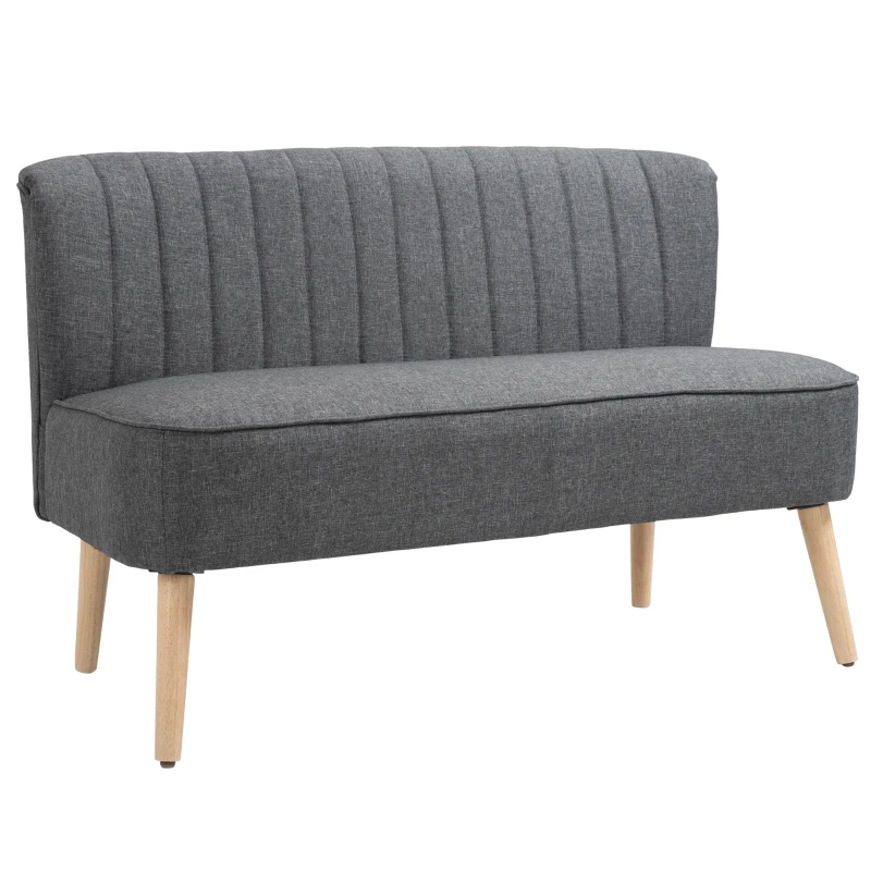 HOMCOM Modern Double Seat Sofa Loveseat Couch 2 Seater Compact Sofa Padded Linen Wood Leg Dark Grey