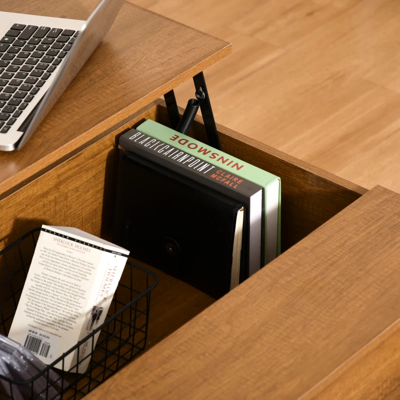 HOMCOM Lift Top Coffee Table with Hidden Storage Compartment Lift Tabletop Dining Table for Living Room, Teak